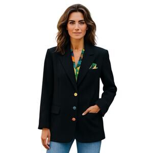Louis Feraud 1980's Black Wool Blazer Sz 8 Pop Art Andy Warhol Vtg Artsy Jacket